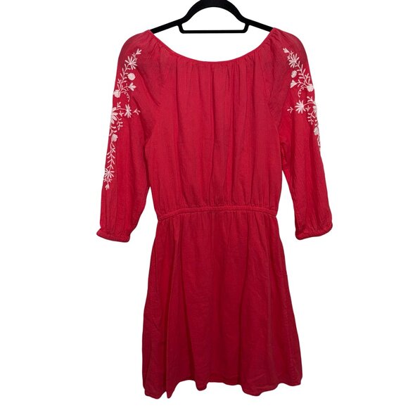 Talbots Pretty Pink/White Embroidered Peasant Style 3/4 Sleeve Midi Dress Sz S - Picture 5 of 10